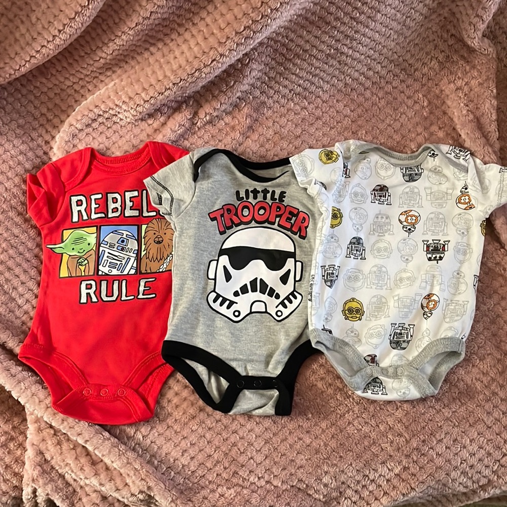 3 Star Wars themed onesies